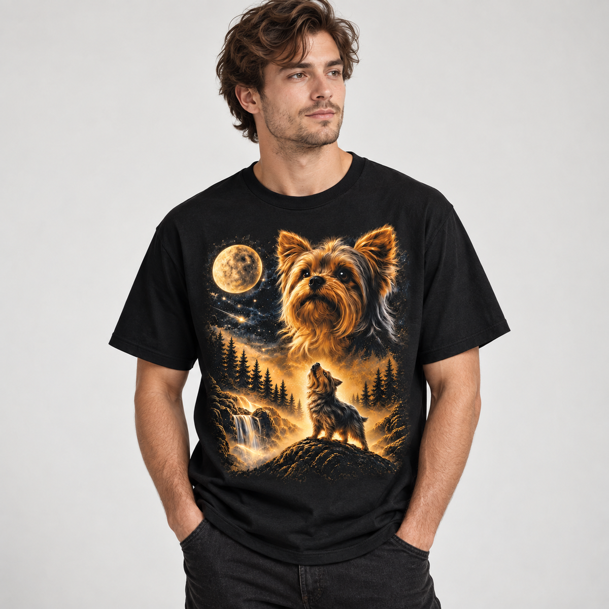 Yorkie Under the Moon Graphic - Yorkshire Terrier Gift
