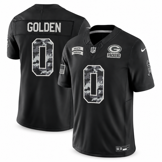 Men's Matthew Golden Green Bay Packers 2026 Salute to Service Stitched Limited Jersey - Black