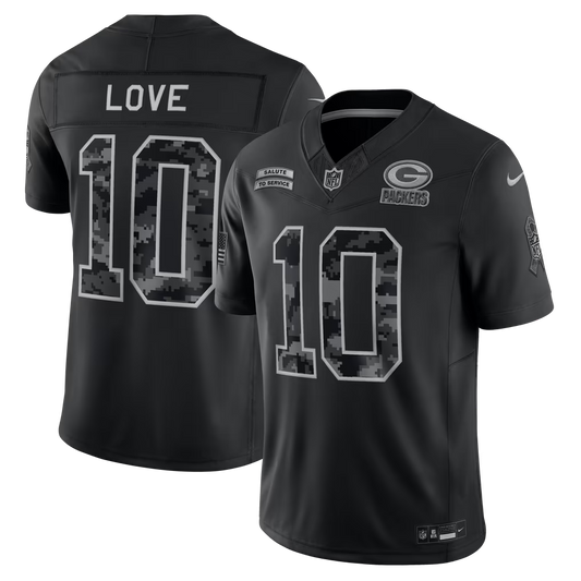 Men's Jordan Love Green Bay Packers 2026 Salute to Service Stitched Limited Jersey - Black